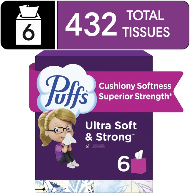 Main image of Puffs Ultra Soft Facial Tissues, 6 Cube Boxes, 72 Tissues per Box