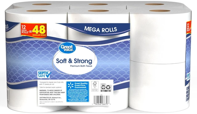 Alt view image 6 of 6 - Great Value Soft & Strong Toilet Paper, 12 Mega Rolls, 380 Sheets per Roll