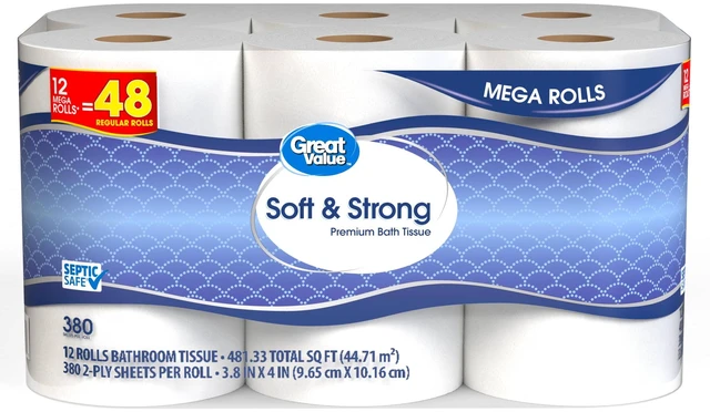 Alt view image 2 of 6 - Great Value Soft & Strong Toilet Paper, 12 Mega Rolls, 380 Sheets per Roll