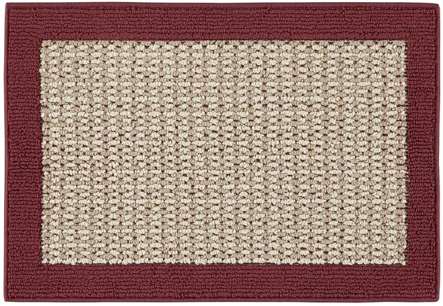 Main image of Mainstays Farmhouse Faux Sisal Olefin Red Border Indoor Accent Rug 1'8"x2'6"