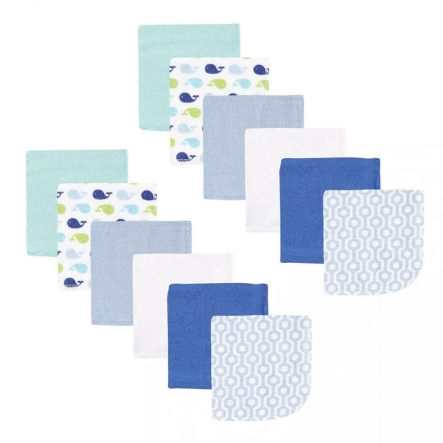 Main image of Luvable Friends Baby Boy Cotton Rich Washcloths, Boy Whale, One Size