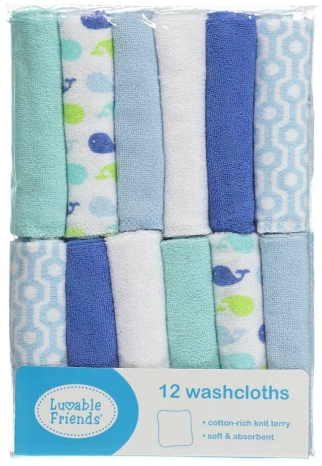 Alt view image 2 of 2 - Luvable Friends Baby Boy Cotton Rich Washcloths, Boy Whale, One Size