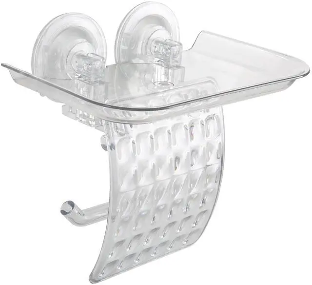 Main image of Bath Bliss Power Lock Suction Cup Toilet Paper Dispenser with Cell Phone Holder, Clear