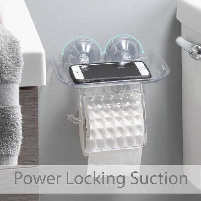 Alt view image 3 of 5 - Bath Bliss Power Lock Suction Cup Toilet Paper Dispenser with Cell Phone Holder, Clear