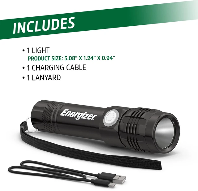Alt view image 3 of 7 - Energizer LED Rechargeable Flashlight 350 Lumens with USB Cable, Durable Metal for Camping, Emergency, Running, Hunting