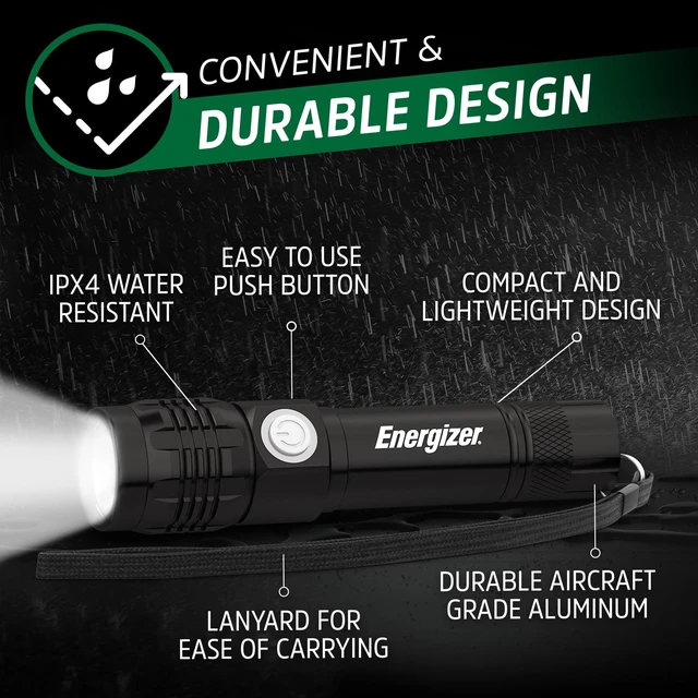 Alt view image 7 of 7 - Energizer LED Rechargeable Flashlight 350 Lumens with USB Cable, Durable Metal for Camping, Emergency, Running, Hunting