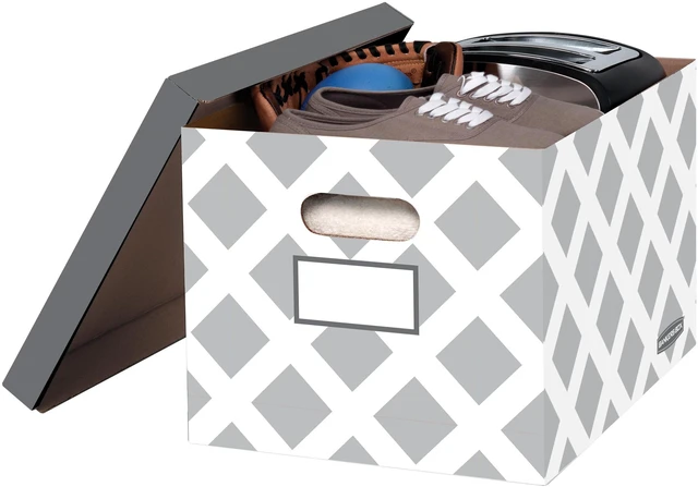 Alt view image 2 of 6 - Bankers Box 3-Count Decorative Letter/Legal File Box, Grey, Diamond Design with Grey Lid