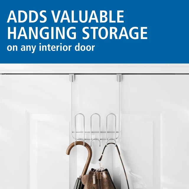 Alt view image 5 of 6 - Mainstays Over-the-Door 3-Hook Rack, Satin Nickel, 6-Hook