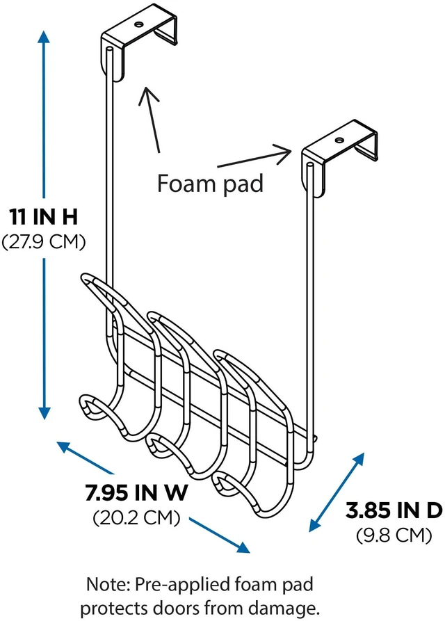 Alt view image 4 of 6 - Mainstays Over-the-Door 3-Hook Rack, Satin Nickel, 6-Hook