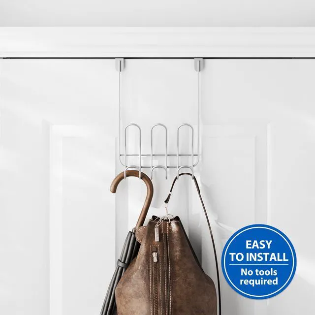 Alt view image 3 of 6 - Mainstays Over-the-Door 3-Hook Rack, Satin Nickel, 6-Hook