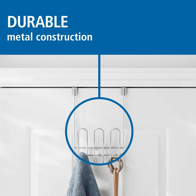 Alt view image 2 of 6 - Mainstays Over-the-Door 3-Hook Rack, Satin Nickel, 6-Hook