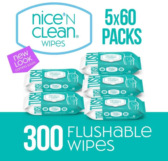 Alt view image 2 of 7 - Nice n Clean Flushable Wipes, 5 Packs of 60 Wipes, 300 Wipes Total