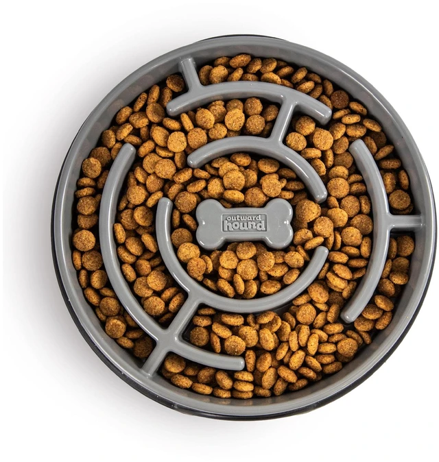 Main image of Outward Hound Large Fun Feeder Slo Bowl, Slow Feeding Dog Bowl, Grey