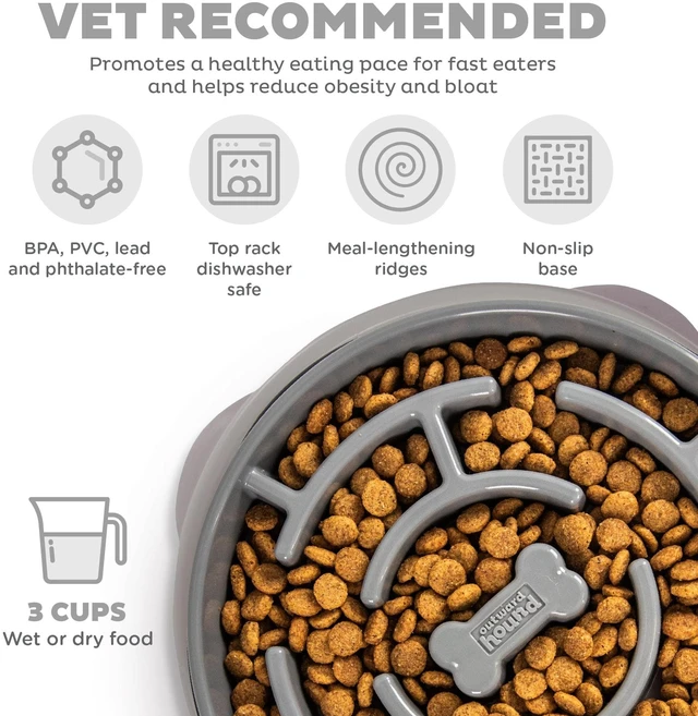 Alt view image 6 of 6 - Outward Hound Large Fun Feeder Slo Bowl, Slow Feeding Dog Bowl, Grey