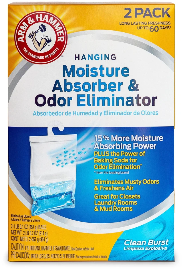 Main image of Arm & Hammer Clean Burst Moisture Absorber Hanging Bag, 16 oz, 2-Pack