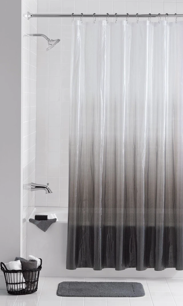 Alt view image 2 of 7 - Mainstays Waterproof Recycled PEVA Shower Curtain Set with 12 Hooks, 70x72 Inches