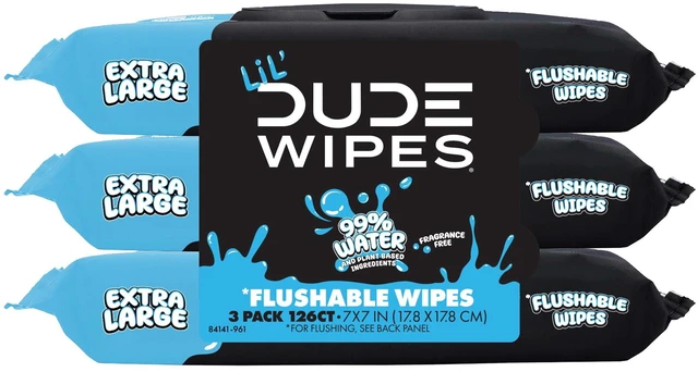 Alt view image 5 of 5 - LiL' DUDE Flushable Wipes Extra Large Fragrance Free 126 Count 3 Pack