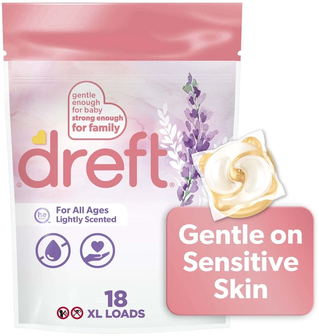Main image of Dreft Baby Laundry Detergent XL Pacs, Hypoallergenic, Sensitive Skin, Lightly Scented Lavender, 18 Count