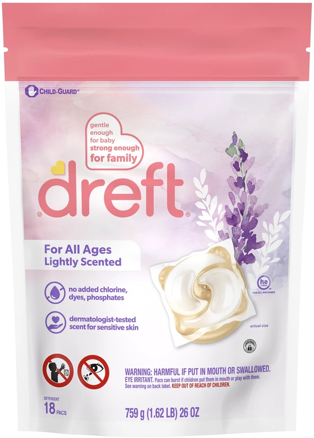 Alt view image 3 of 6 - Dreft Baby Laundry Detergent XL Pacs, Hypoallergenic, Sensitive Skin, Lightly Scented Lavender, 18 Count