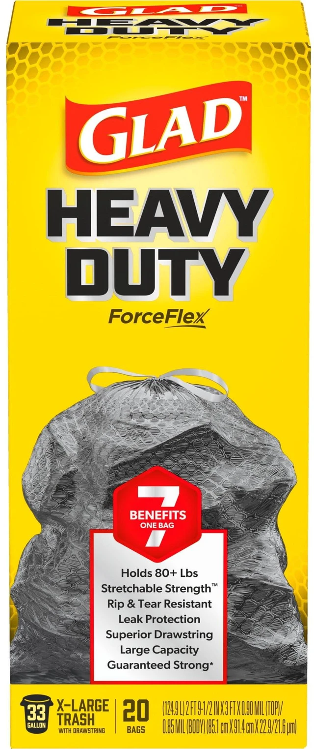 Alt view image 4 of 6 - Glad Heavy Duty ForceFlex 33-Gallon X-Large Black Drawstring Trash Bags, 20 Count