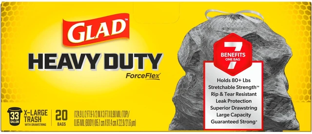 Alt view image 2 of 6 - Glad Heavy Duty ForceFlex 33-Gallon X-Large Black Drawstring Trash Bags, 20 Count