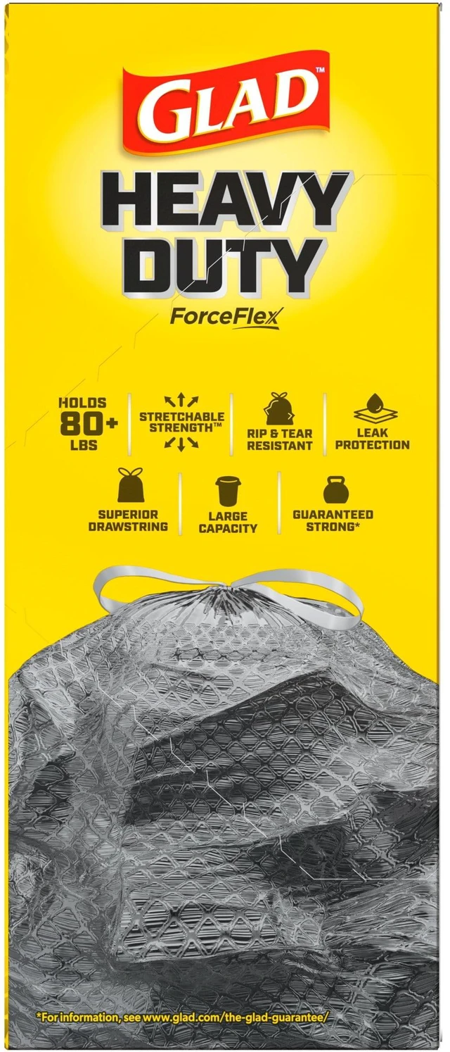 Alt view image 5 of 6 - Glad Heavy Duty ForceFlex 33-Gallon X-Large Black Drawstring Trash Bags, 20 Count