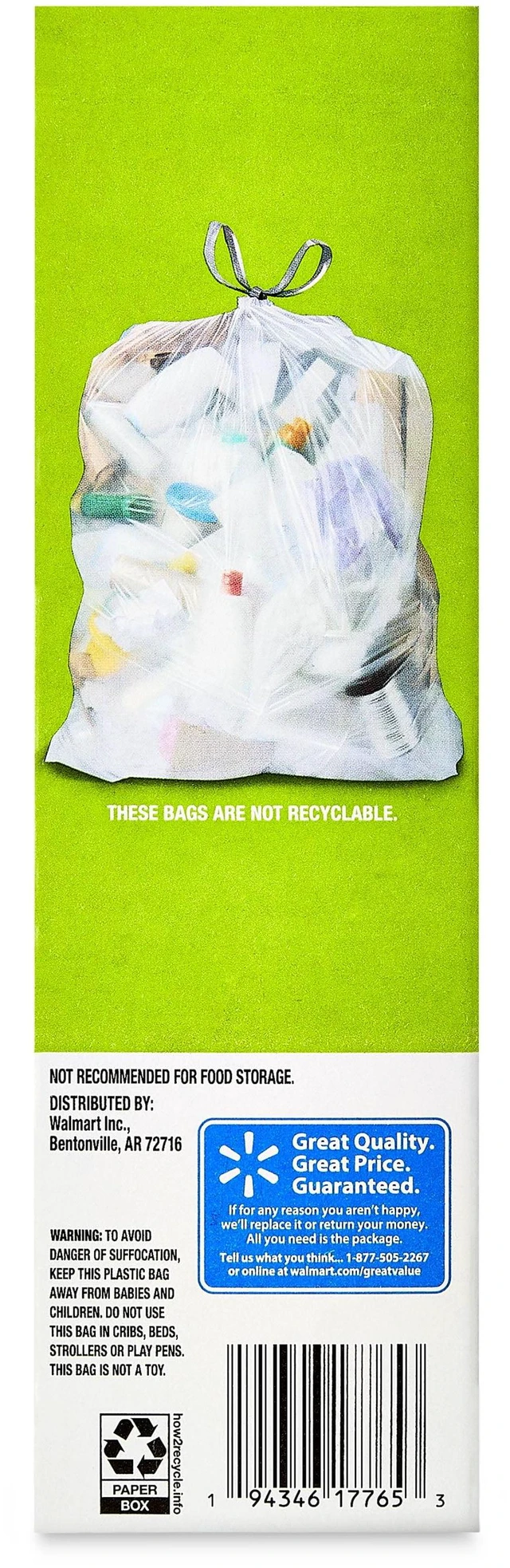 Alt view image 6 of 6 - Great Value Clear Drawstring Tall Kitchen Bags, 3Pack, 13Gal, Unscented, 20Bags