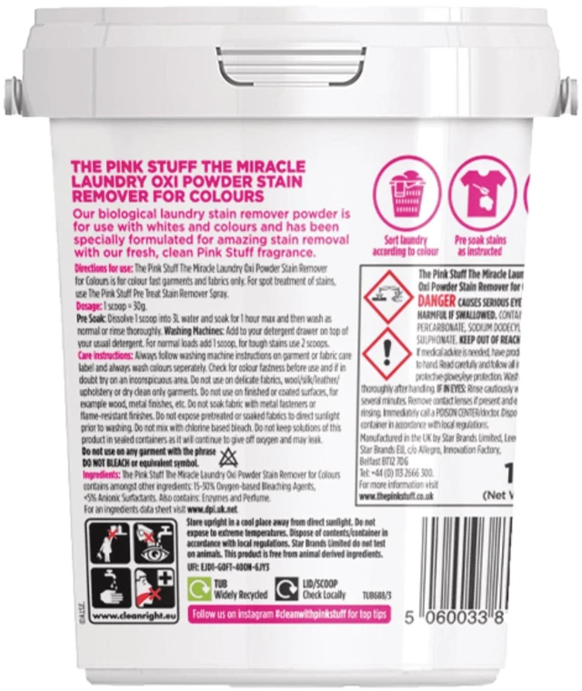 Alt view image 4 of 5 - The Pink Stuff Miracle Laundry Oxi Powder Stain Remover for Colors, 1kg