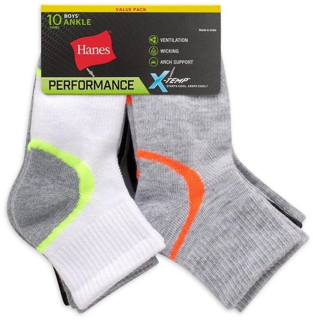 Alt view image 2 of 4 - Hanes Boys' X-Temp Performance Ankle Socks, 10 Pack