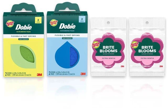 Main image of Scotch-Brite Brite Blooms Collection 2 Extra Gentle Scrub Sponges and 4 Dobie Non-Scratch Sponges