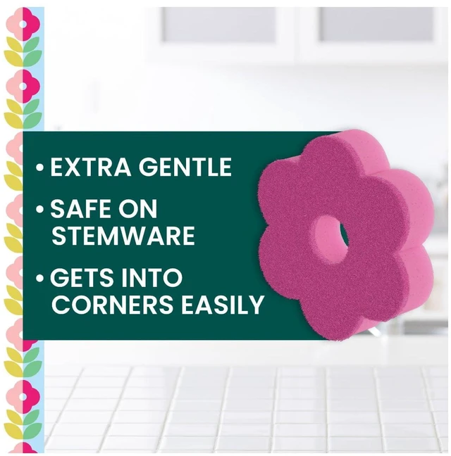 Alt view image 2 of 6 - Scotch-Brite Brite Blooms Collection 2 Extra Gentle Scrub Sponges and 4 Dobie Non-Scratch Sponges