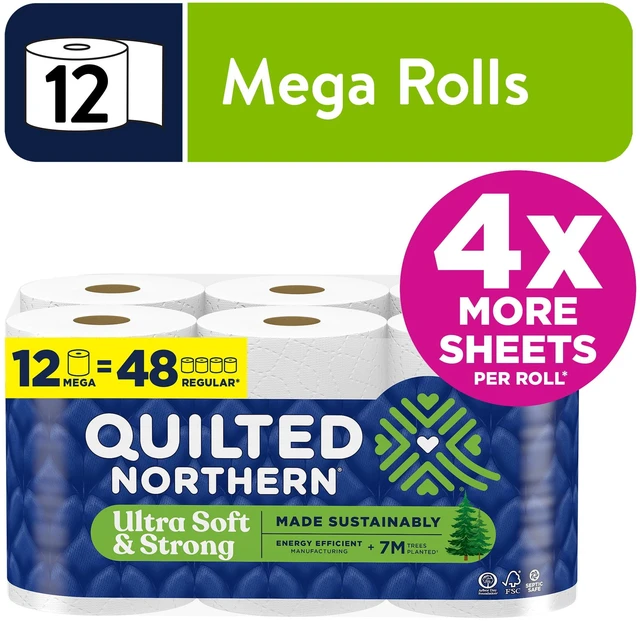 Main image of Quilted Northern Ultra Soft & Strong 2-Ply Toilet Paper, 12 Mega Rolls, 295 Sheets per Roll