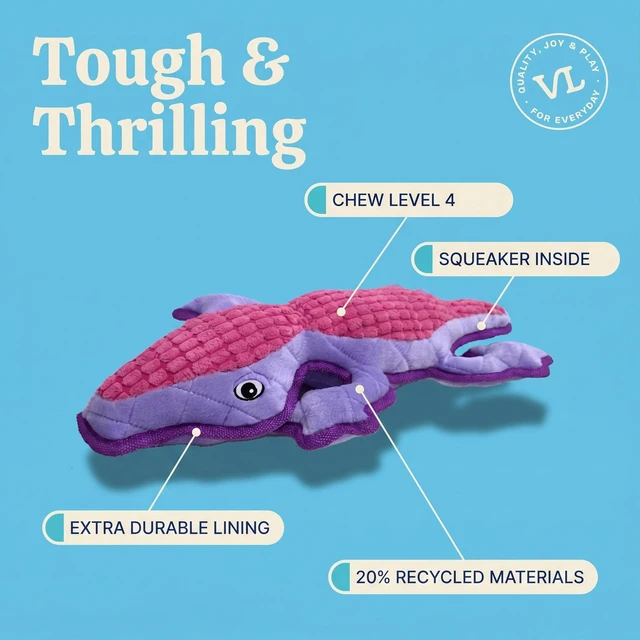 Alt view image 5 of 6 - Vibrant Life Purple Lizard Plush Dog Toy with Squeaker, Chew Level 4