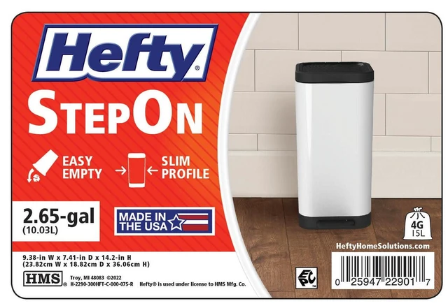 Alt view image 2 of 7 - Hefty 2.6 Gallon Small Plastic Bathroom Step Trash Can with Foot Pedal Lid, White