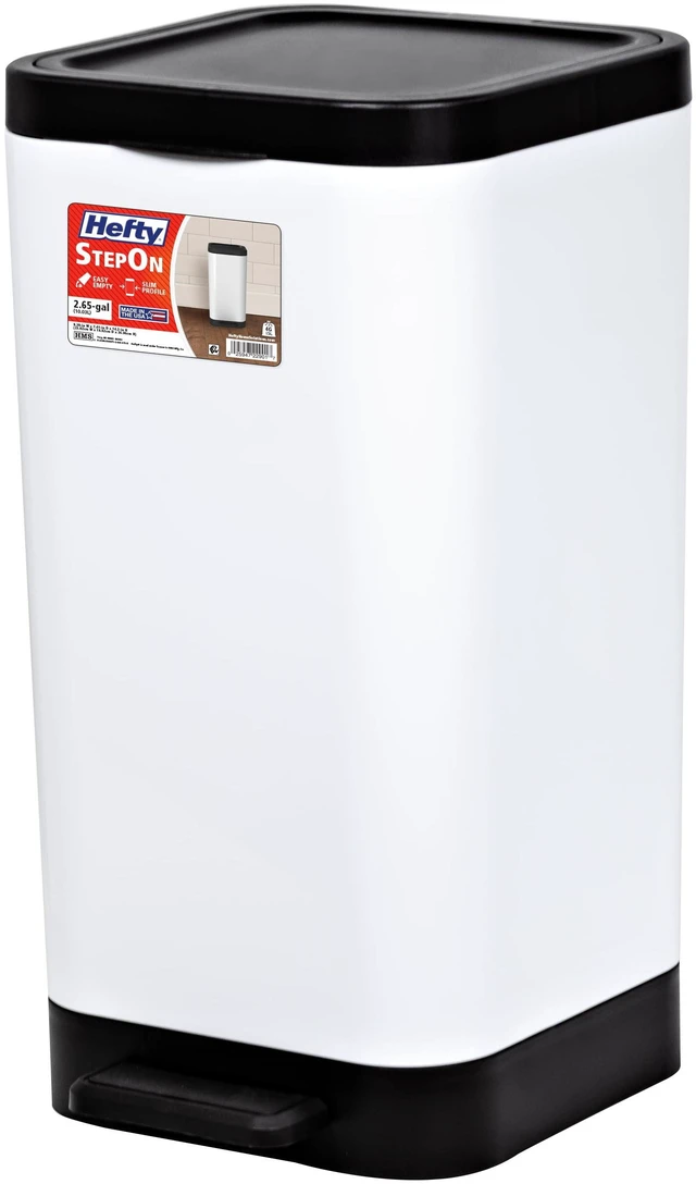 Alt view image 4 of 7 - Hefty 2.6 Gallon Small Plastic Bathroom Step Trash Can with Foot Pedal Lid, White