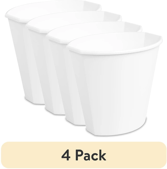 Main image of Sterilite Small Bathroom Trash Can, 2.5Gallon, Plastic, No Lid, 4-Pack, White