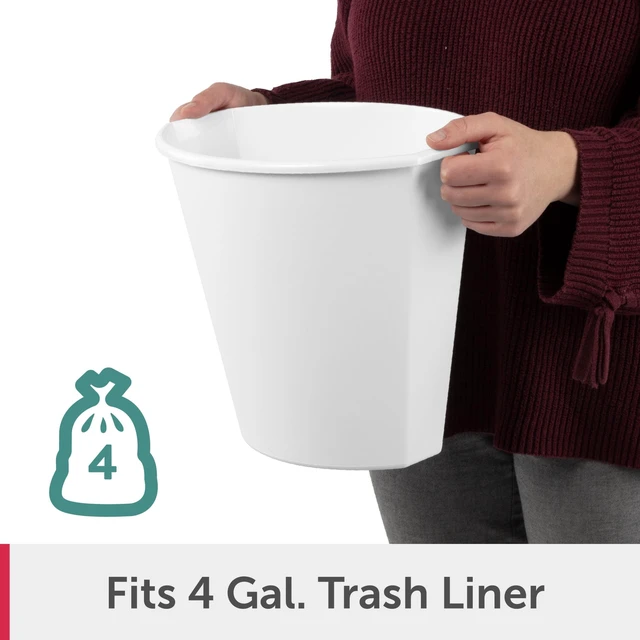 Alt view image 5 of 6 - Sterilite Small Bathroom Trash Can, 2.5Gallon, Plastic, No Lid, 4-Pack, White