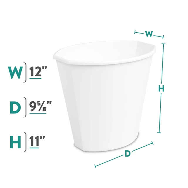 Alt view image 3 of 6 - Sterilite Small Bathroom Trash Can, 2.5Gallon, Plastic, No Lid, 4-Pack, White