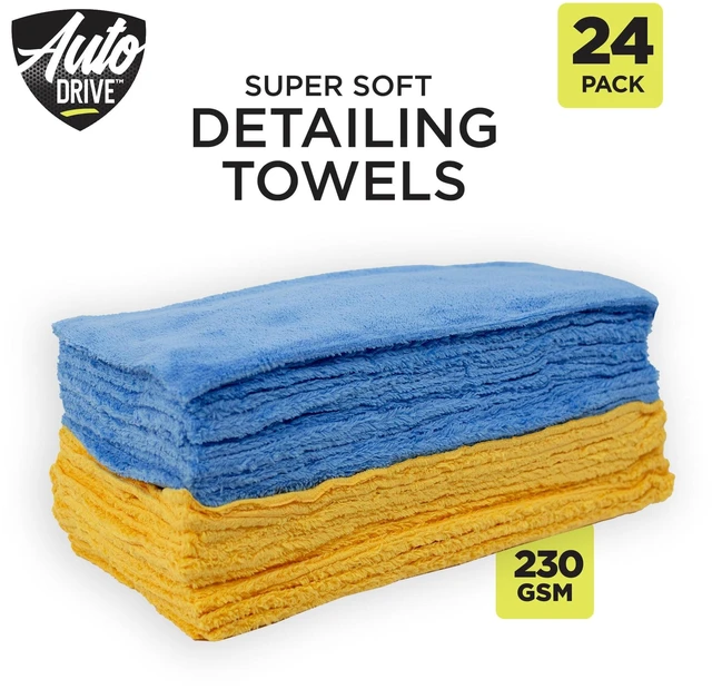 Alt view image 7 of 7 - Auto Drive Coral Fleece Microfiber Towel 24-Pack, Multi-Purpose Cleaning and Detailing, Blue & Yellow