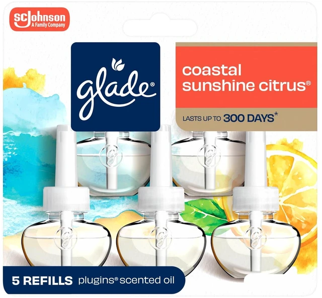 Main image of Glade PlugIns Air Freshener Refills, Coastal Sunshine Citrus, Infused with Essential Oils, 0.67 oz, 5 Count