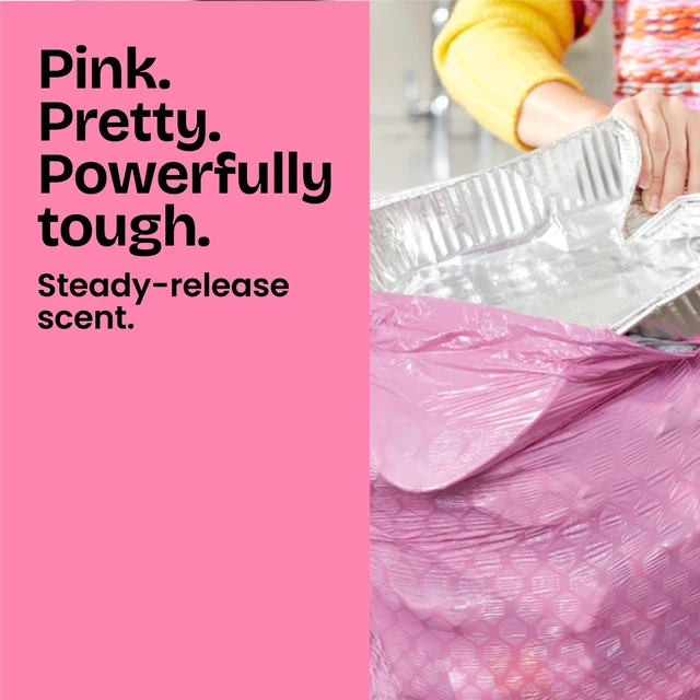 Alt view image 2 of 5 - Glad ForceFlex MaxStrength 13-Gallon Pink Drawstring Tall Kitchen Trash Bags, Febreze Freshness Cherry Blossom Scent, 40 Bags