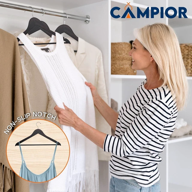 Alt view image 6 of 7 - Vintage Wooden Hangers 5 Pack - Heavy-Duty with 360 Swivel Hook, Non-Slip, Pants Bar & Shoulder Grooves, for Suits, Jackets, Dresses & Camisoles, Space-Saving, Smooth Fin