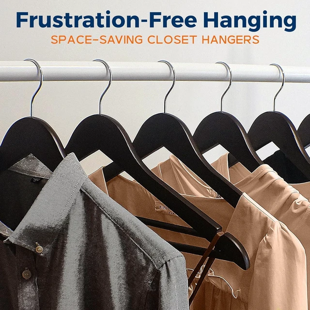 Alt view image 5 of 7 - Vintage Wooden Hangers 5 Pack - Heavy-Duty with 360 Swivel Hook, Non-Slip, Pants Bar & Shoulder Grooves, for Suits, Jackets, Dresses & Camisoles, Space-Saving, Smooth Fin
