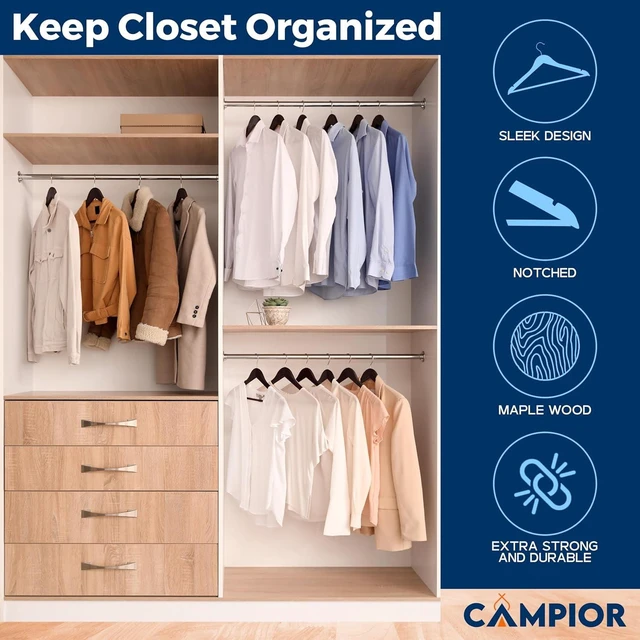Alt view image 4 of 7 - Vintage Wooden Hangers 5 Pack - Heavy-Duty with 360 Swivel Hook, Non-Slip, Pants Bar & Shoulder Grooves, for Suits, Jackets, Dresses & Camisoles, Space-Saving, Smooth Fin