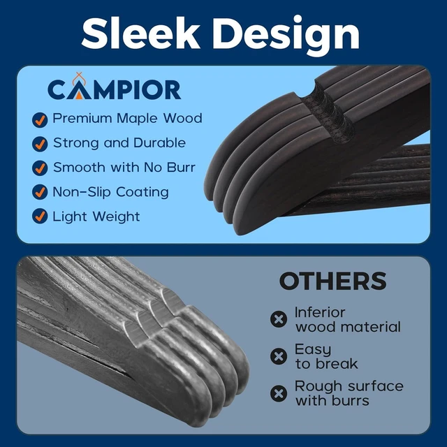Alt view image 7 of 7 - Vintage Wooden Hangers 5 Pack - Heavy-Duty with 360 Swivel Hook, Non-Slip, Pants Bar & Shoulder Grooves, for Suits, Jackets, Dresses & Camisoles, Space-Saving, Smooth Fin