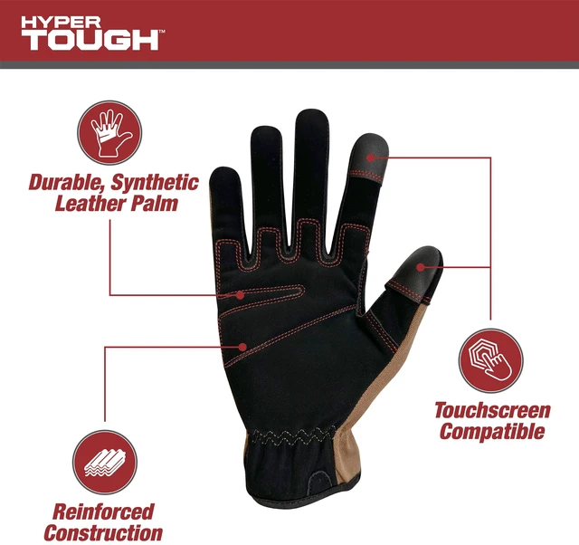 Alt view image 2 of 6 - Hyper Tough Utility Work Gloves, Duck Canvas, Brown, Men's XL