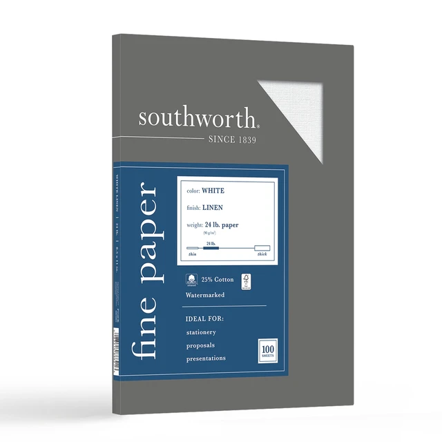 Alt view image 4 of 5 - Southworth Business Paper, Linen Finish, White, 8.5" x 11", 24 lb/89 GSM, 100 Sheets
