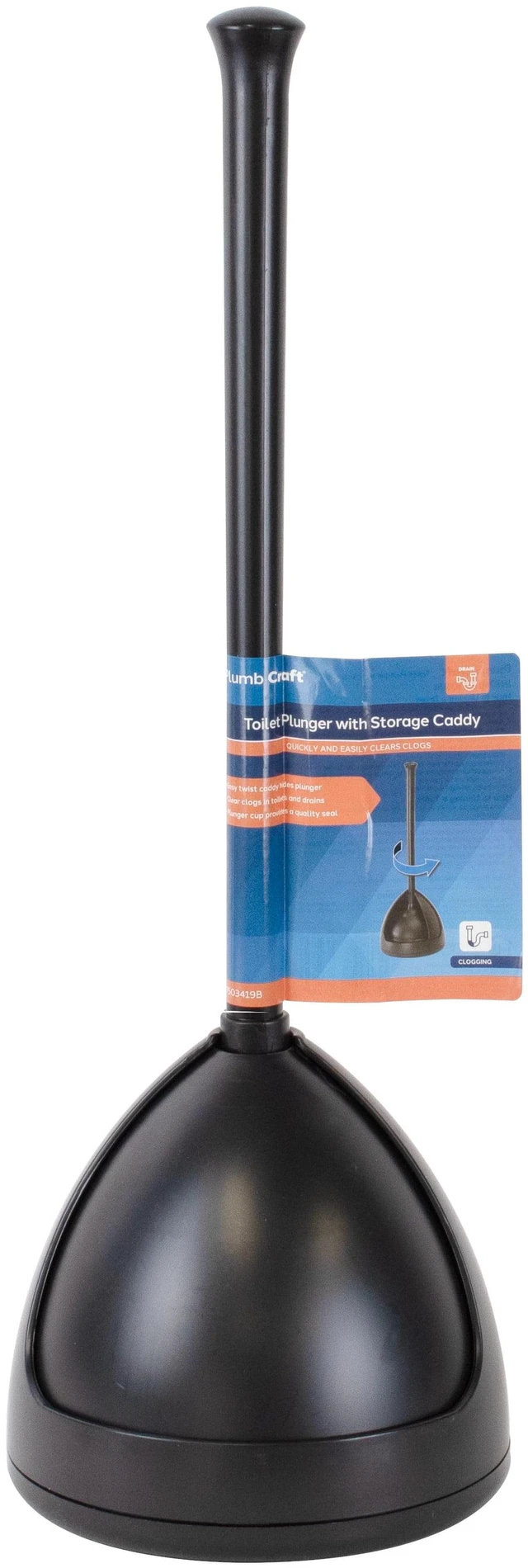Alt view image 3 of 7 - Plumb Craft Toilet Plunger with Twist Caddy Storage Holder, Black