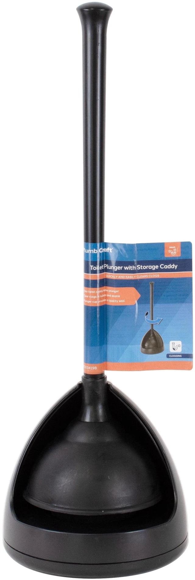 Alt view image 4 of 7 - Plumb Craft Toilet Plunger with Twist Caddy Storage Holder, Black