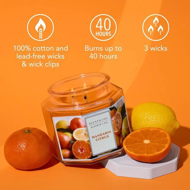 Alt view image 4 of 6 - Slatkin & Co Scentworx 14.5oz Mandarin Citrus 3-Wick Jar Candle